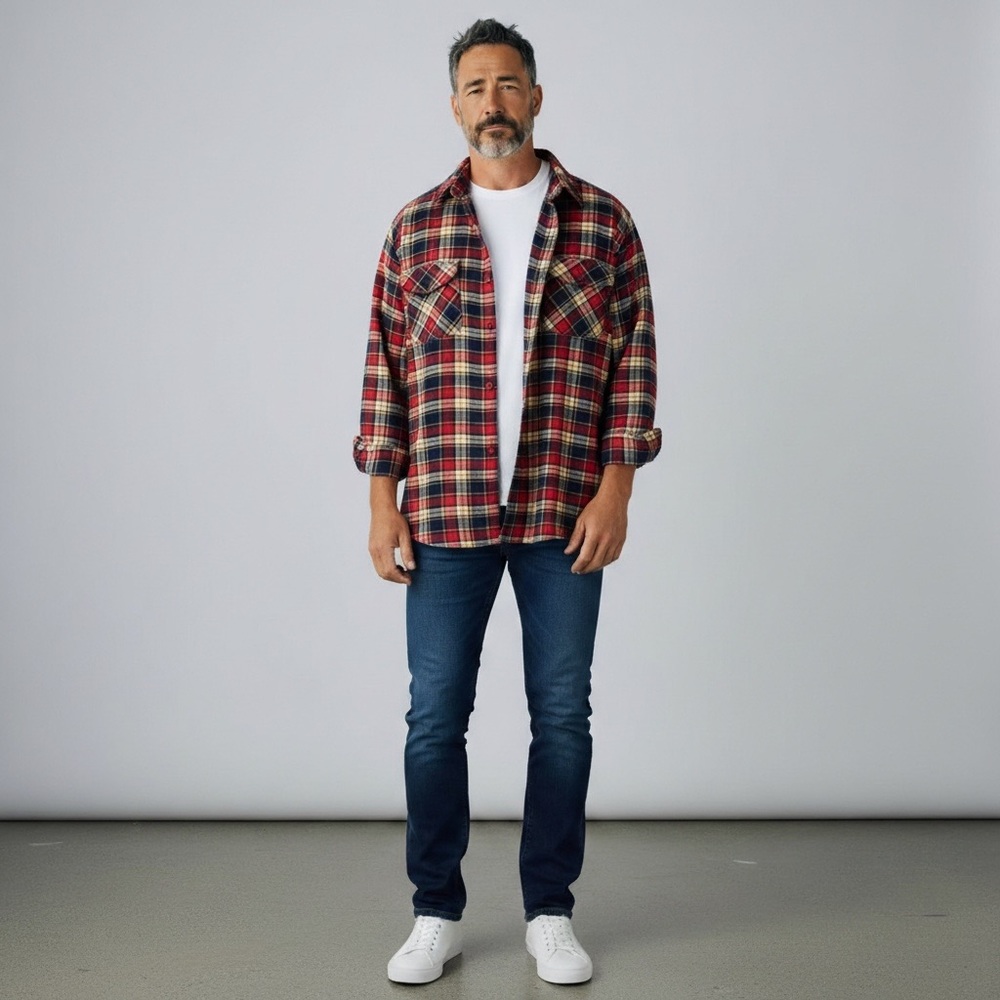 OZARK TRAIL Vintage Mens Plaid Flannel Long Sleeve Button Down Shirt XL Pocket